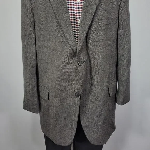 Joseph Feiss Men's Sport Coat Blazer Two Button Gray Herringbone Lambs Wool 46R - Picture 9 of 15
